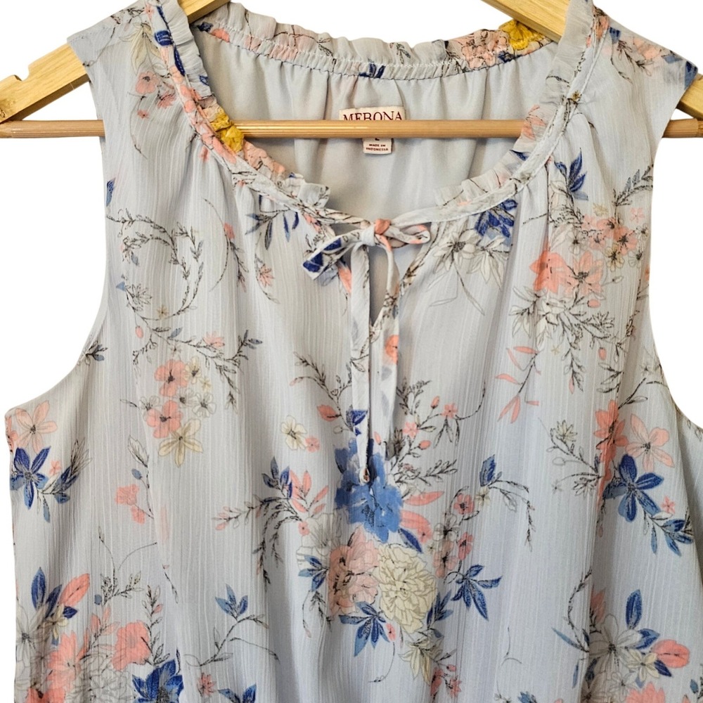 Merona Womens Floral Sleeveless Tiered Chiffon Dress Light Blue Large VN1107216 - Picture 3 of 6